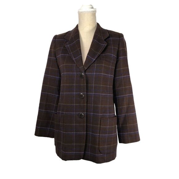 Ellen Tracy 100% Wool Jacket Blazer Brown Plaid Dark Academia Size 4 Oversized - Picture 1 of 14